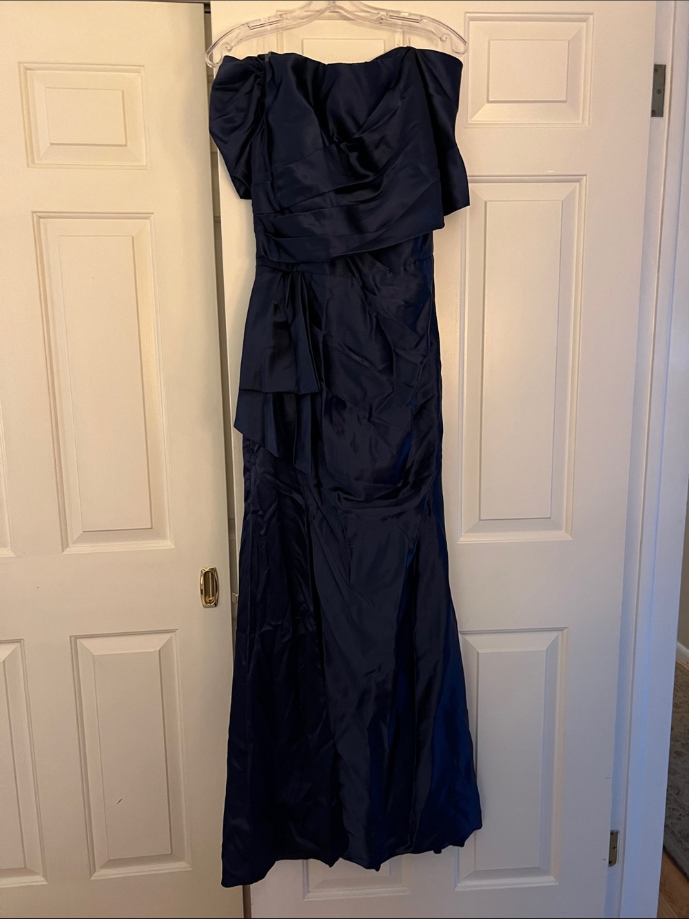 Strapless Navy Satin Evening Gown